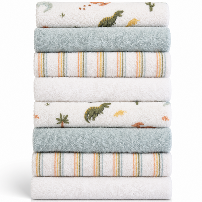 8 Pack Multi-Color Knit Terry Wash Cloths 80% Cotton Soft Absorbent Picot Edge -E