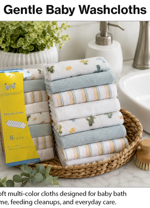 8 Pack Multi-Color Knit Terry Wash Cloths 80% Cotton Soft Absorbent Picot Edge -E