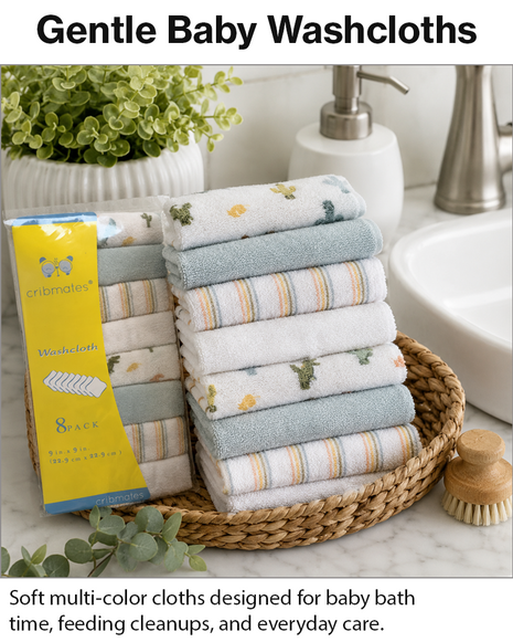 8 Pack Multi-Color Knit Terry Wash Cloths 80% Cotton Soft Absorbent Picot Edge -E