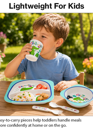 Kids Bamboo Fiber Dinnerware Set Plate Bowl Cup Spoon Fork