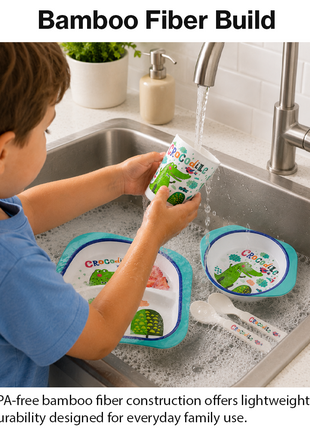 Kids Bamboo Fiber Dinnerware Set Plate Bowl Cup Spoon Fork