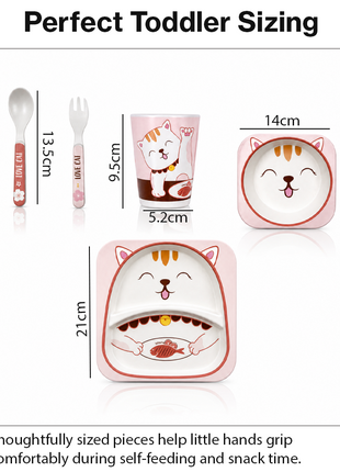 Kids Bamboo Fiber Dinnerware Set Plate Bowl Cup Spoon Fork