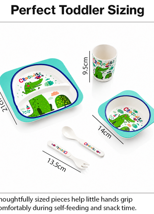 Kids Bamboo Fiber Dinnerware Set Plate Bowl Cup Spoon Fork