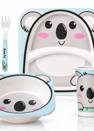 Kids Bamboo Fiber Dinnerware Set Plate Bowl Cup Spoon Fork