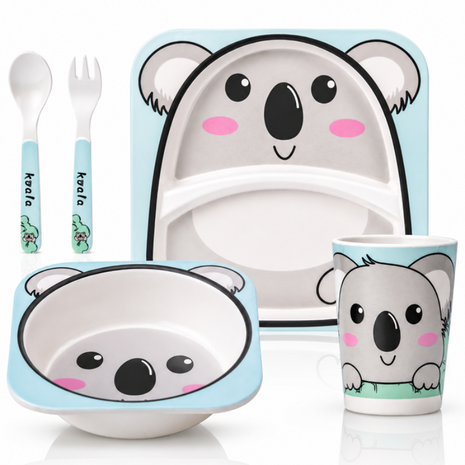 Kids Bamboo Fiber Dinnerware Set Plate Bowl Cup Spoon Fork