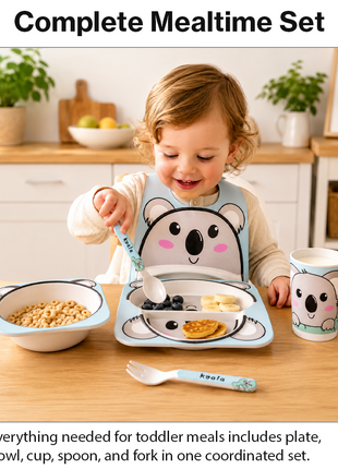 Kids Bamboo Fiber Dinnerware Set Plate Bowl Cup Spoon Fork