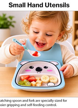 Kids Bamboo Fiber Dinnerware Set Plate Bowl Cup Spoon Fork
