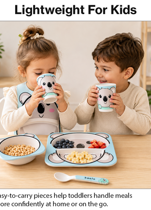 Kids Bamboo Fiber Dinnerware Set Plate Bowl Cup Spoon Fork