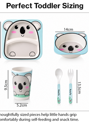 Kids Bamboo Fiber Dinnerware Set Plate Bowl Cup Spoon Fork