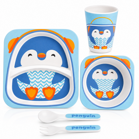 Kids Bamboo Fiber Dinnerware Set Plate Bowl Cup Spoon Fork