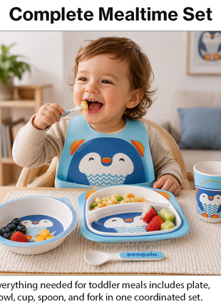 Kids Bamboo Fiber Dinnerware Set Plate Bowl Cup Spoon Fork