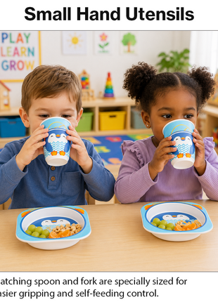 Kids Bamboo Fiber Dinnerware Set Plate Bowl Cup Spoon Fork