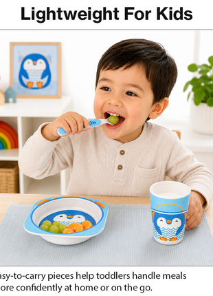 Kids Bamboo Fiber Dinnerware Set Plate Bowl Cup Spoon Fork