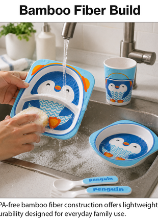 Kids Bamboo Fiber Dinnerware Set Plate Bowl Cup Spoon Fork