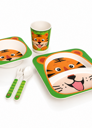 Kids Bamboo Fiber Dinnerware Set Plate Bowl Cup Spoon Fork