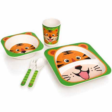 Kids Bamboo Fiber Dinnerware Set Plate Bowl Cup Spoon Fork