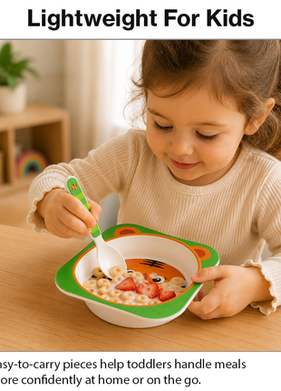 Kids Bamboo Fiber Dinnerware Set Plate Bowl Cup Spoon Fork