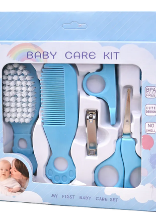 Baby Grooming Kit 6-Piece – Soft Brush, Rounded Safety Scissors, Nail Clipper & Comb – BPA-Free