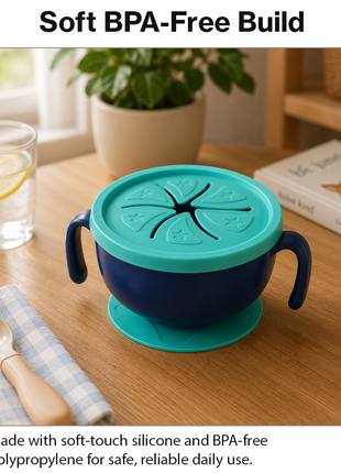 Kids Suction Bowl Feeding Set with Lid, Straw – Non-Slip Toddler Dinner Set Blue