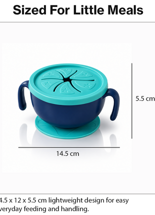 Kids Suction Bowl Feeding Set with Lid, Straw – Non-Slip Toddler Dinner Set Blue