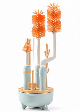 8 Piece Baby Bottle Brush Set with TPE Brushes & Drying Rack