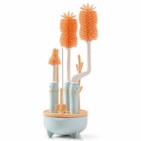8 Piece Baby Bottle Brush Set with TPE Brushes & Drying Rack