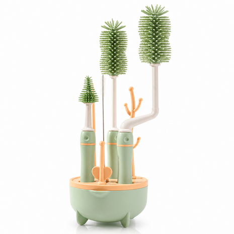 8 Piece Baby Bottle Brush Set with TPE Brushes & Drying Rack