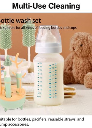8 Piece Baby Bottle Brush Set with TPE Brushes & Drying Rack