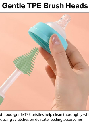 8 Piece Baby Bottle Brush Set with TPE Brushes & Drying Rack