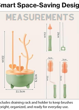 8 Piece Baby Bottle Brush Set with TPE Brushes & Drying Rack