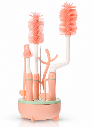 8 Piece Baby Bottle Brush Set with TPE Brushes & Drying Rack
