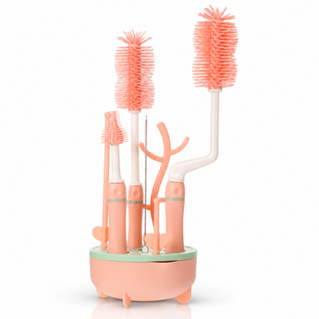 8 Piece Baby Bottle Brush Set with TPE Brushes & Drying Rack