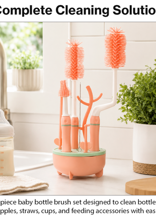 8 Piece Baby Bottle Brush Set with TPE Brushes & Drying Rack