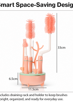8 Piece Baby Bottle Brush Set with TPE Brushes & Drying Rack