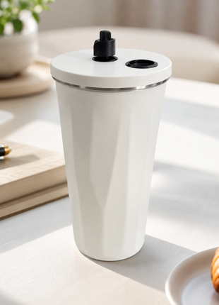 600ml Vacuum Insulated Stainless Steel Tumbler Cup with Lid & Reusable Straw- White