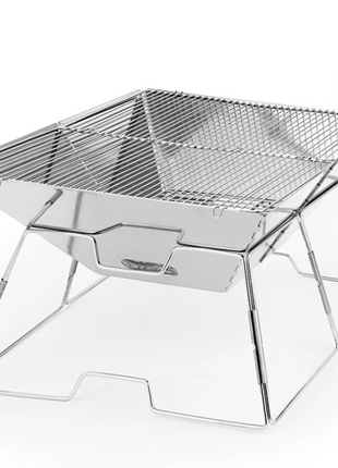 OutGear Foldable Portable Braai & Fire Pit – Stainless Steel, Lightweight BBQ Grill, 31x31cm Cooking Surface, Compact for Camping, Beach, Backyard, Outdoor Cooking – 1.6kg