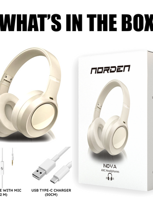 Norden Nova ANC Over-Ear Bluetooth Headphones 400mAh – Active Noise Cancelling 28dB with USB-C Fast Charge – Foldable with AUX Mic