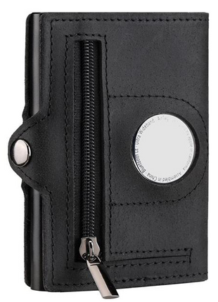 OutGear RFID Airtag Compact Leather Wallet – Slim Pop-Up Card Holder with RFID Blocking, Apple Airtag Slot, Premium Leather, Gift-Boxed for Men, 1.3x7.1x10.2cm - Brown