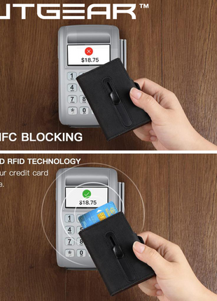 OutGear RFID Airtag Compact Leather Wallet – Slim Pop-Up Card Holder with RFID Blocking, Apple Airtag Slot, Premium Leather, Gift-Boxed for Men, 1.3x7.1x10.2cm - Black