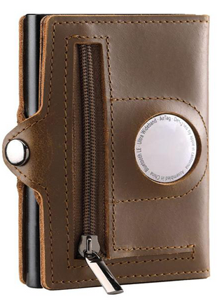 OutGear RFID Airtag Compact Leather Wallet – Slim Pop-Up Card Holder with RFID Blocking, Apple Airtag Slot, Premium Leather, Gift-Boxed for Men, 1.3x7.1x10.2cm - Black