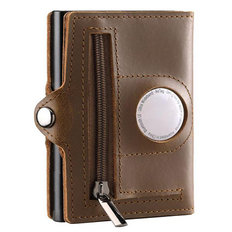 OutGear RFID Airtag Compact Leather Wallet – Slim Pop-Up Card Holder with RFID Blocking, Apple Airtag Slot, Premium Leather, Gift-Boxed for Men, 1.3x7.1x10.2cm -Brown