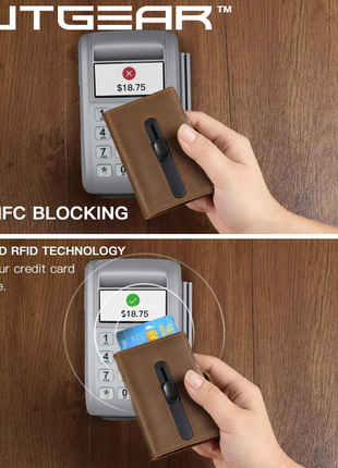 OutGear RFID Airtag Compact Leather Wallet – Slim Pop-Up Card Holder with RFID Blocking, Apple Airtag Slot, Premium Leather, Gift-Boxed for Men, 1.3x7.1x10.2cm - Brown