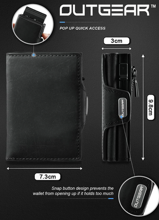 OutGear RFID Leather Wallet – Holds 10 Cards, Slim Pop-Up Design, RFID Blocking, Cash Storage, Gift Box Included