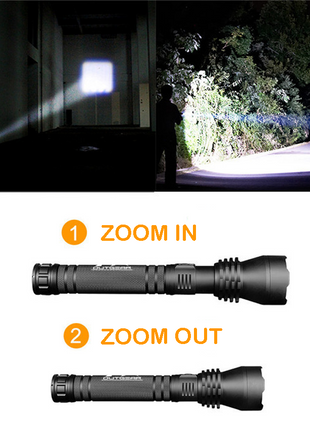OutGear SuperBeam XL Flashlight – 2000 Lumens, Zoom Lens, 2x 2000mAh Batteries, Type-C Rechargeable, 300m Range, IP65 Water resistant