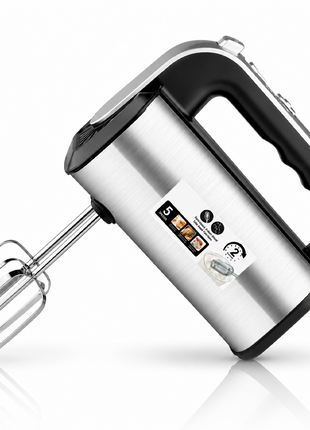 650W Hand Mixer – 5-Speed + Turbo, Chrome Finish, 2 Beaters & 2 Dough Hooks with Eject Button