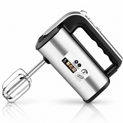 650W Hand Mixer – 5-Speed + Turbo, Chrome Finish, 2 Beaters & 2 Dough Hooks with Eject Button