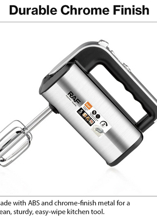650W Hand Mixer – 5-Speed + Turbo, Chrome Finish, 2 Beaters & 2 Dough Hooks with Eject Button