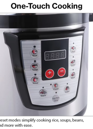 6L Electric Pressure Cooker 1000W Stainless Steel Non-Stick Inner Pot Timer Push Button 220-240V