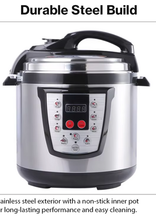 6L Electric Pressure Cooker 1000W Stainless Steel Non-Stick Inner Pot Timer Push Button 220-240V