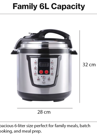 6L Electric Pressure Cooker 1000W Stainless Steel Non-Stick Inner Pot Timer Push Button 220-240V